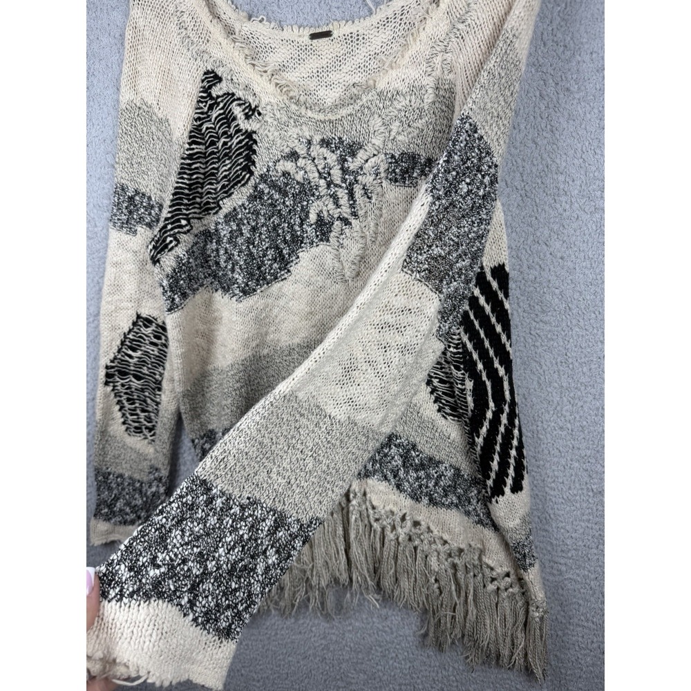 Free People Boho Woven Cotton Blend Women's M/L (approx) Sweater w Fringe - Picture 4 of 10
